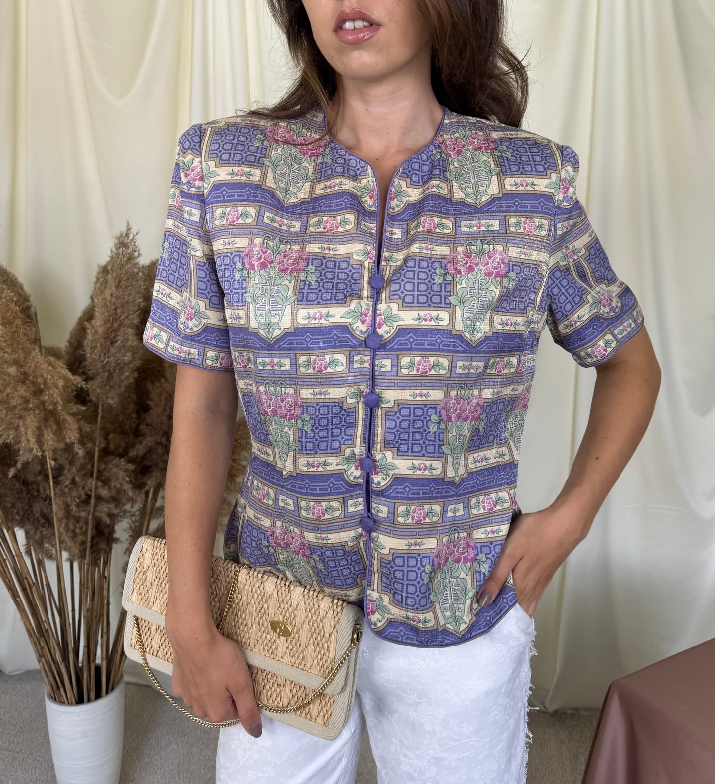 Sacou vintage din 100% mătase naturală cu print superb ( mărimea M)