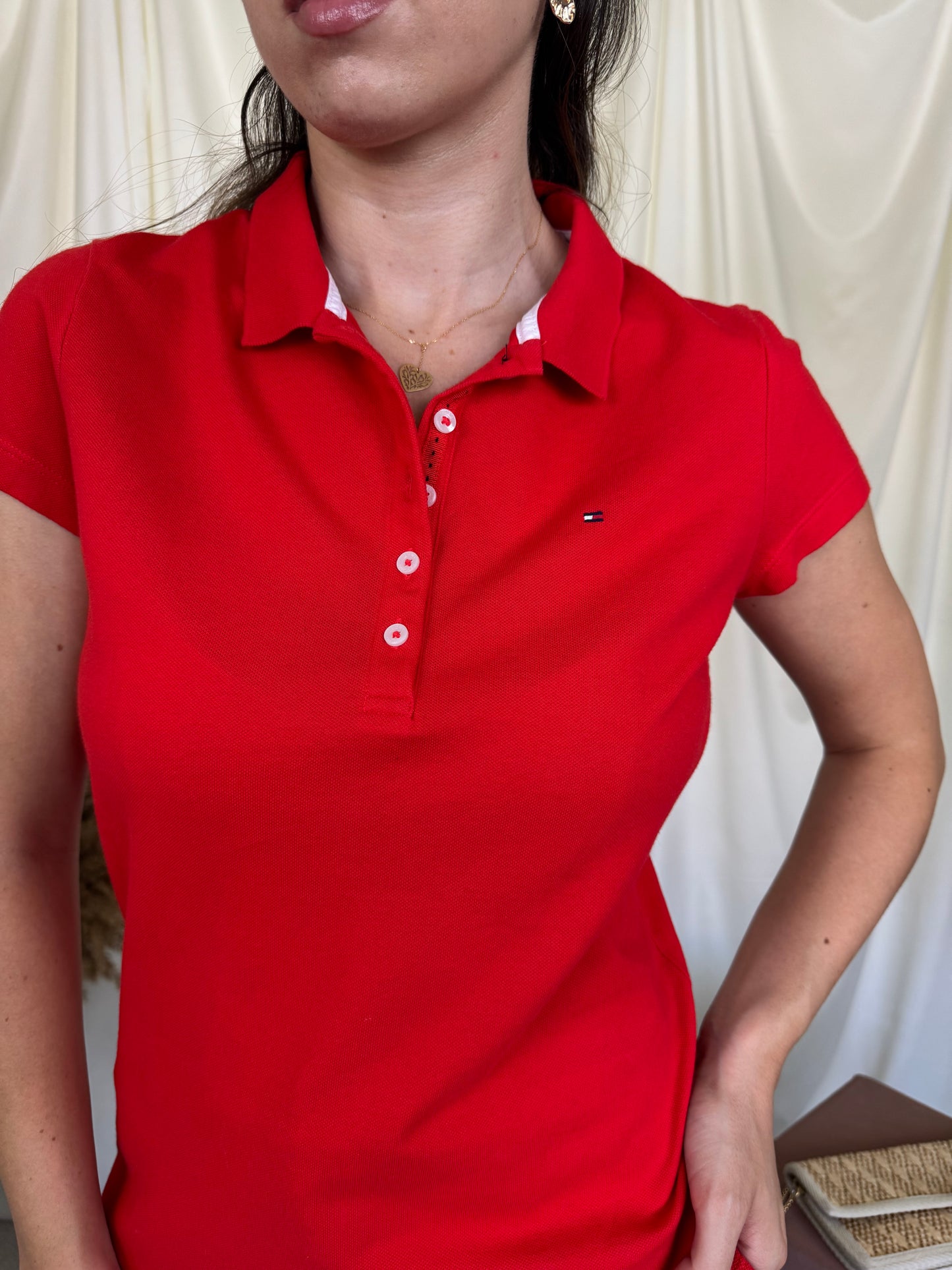 Tricou polo TOMMY Hilfiger din 100% bumbac roșu ( mărimea M/L)