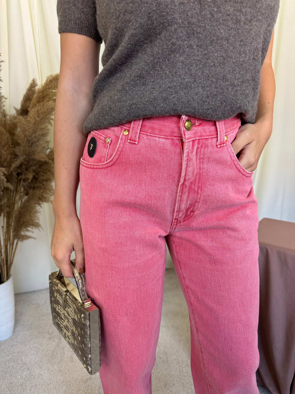 Blug vintage premium TRUSSARDI din 100% bumbac cu talie super înaltă și inscripție brodată ( mărimea xs/s)