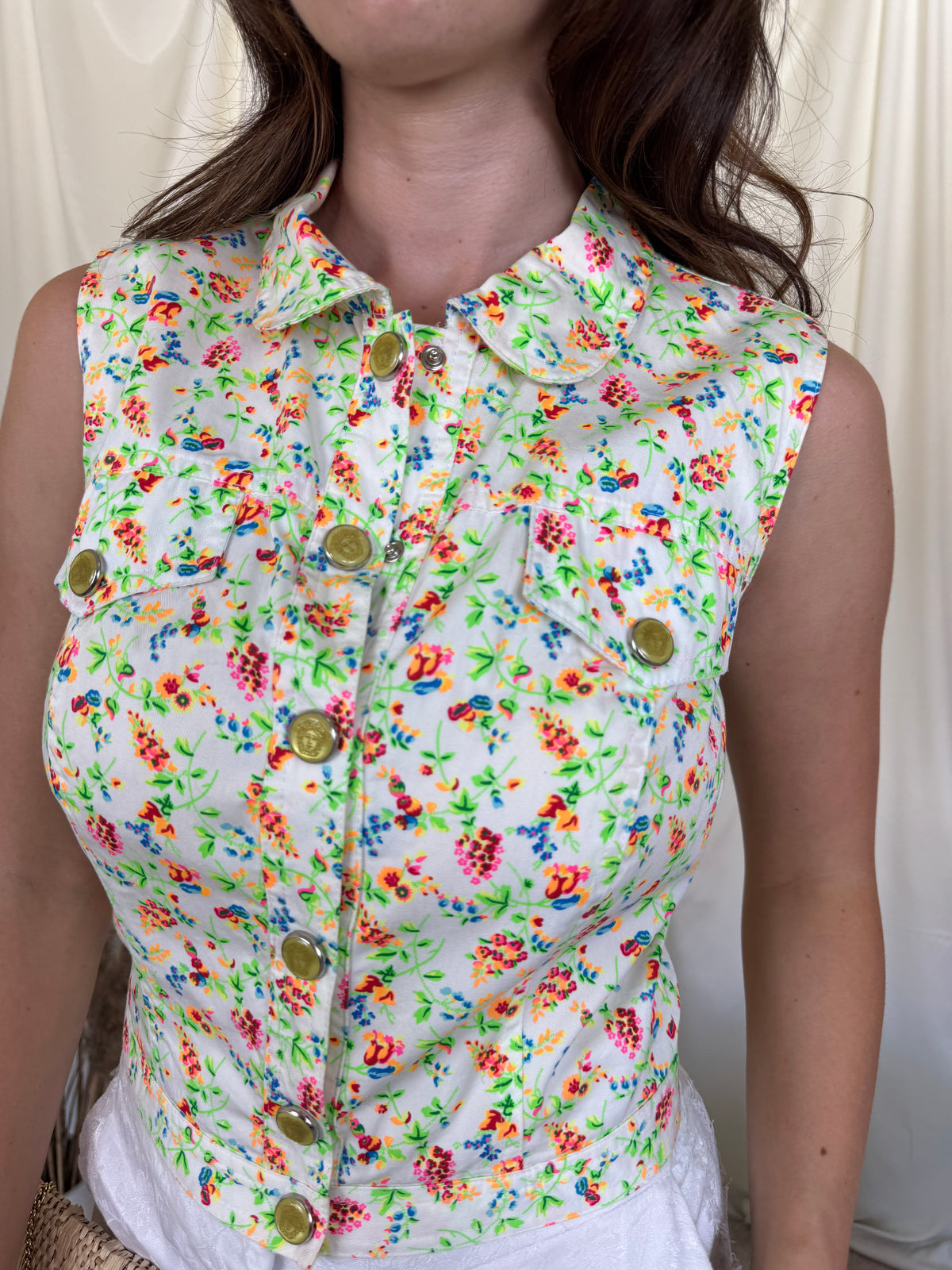 Piesă vintage VERSACE cu print superb, nasturi inscripționați medusa ( mărimea XS-S)