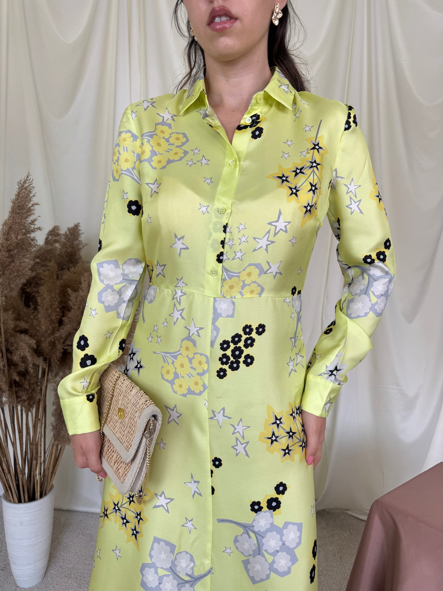 Rochie nouă Valentino din 100% mătase naturală cu print, talie marcata ( mărimea S)