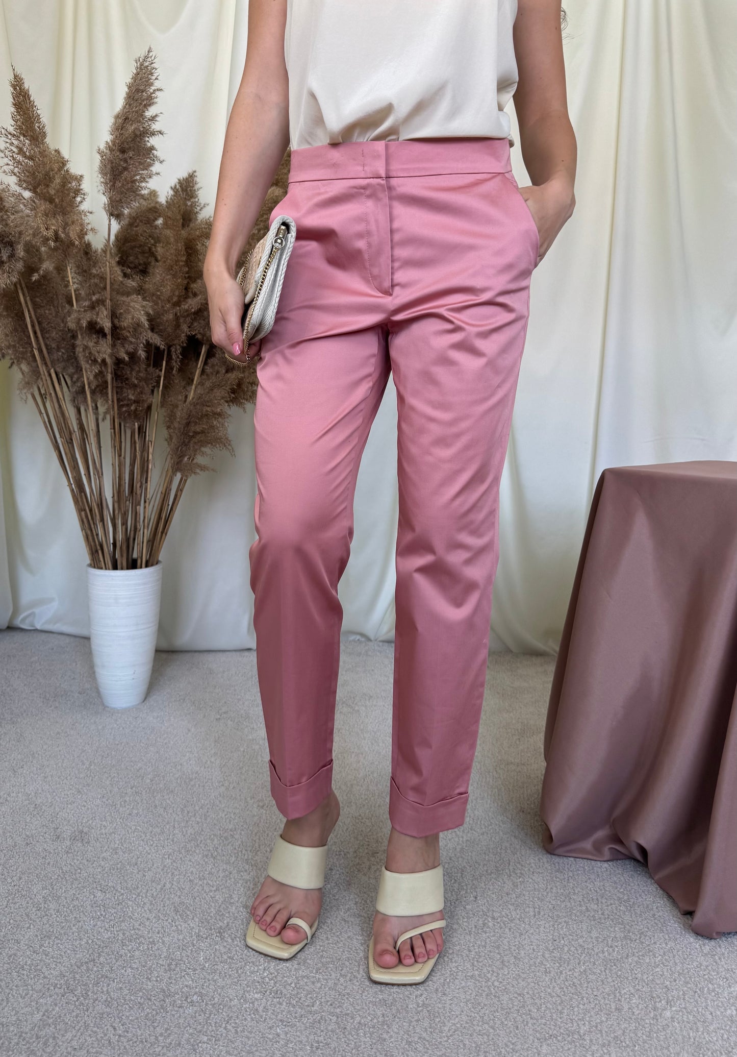 Pantalon office GERRY WEBER din bumbac, roz pal ( marimea S/M)