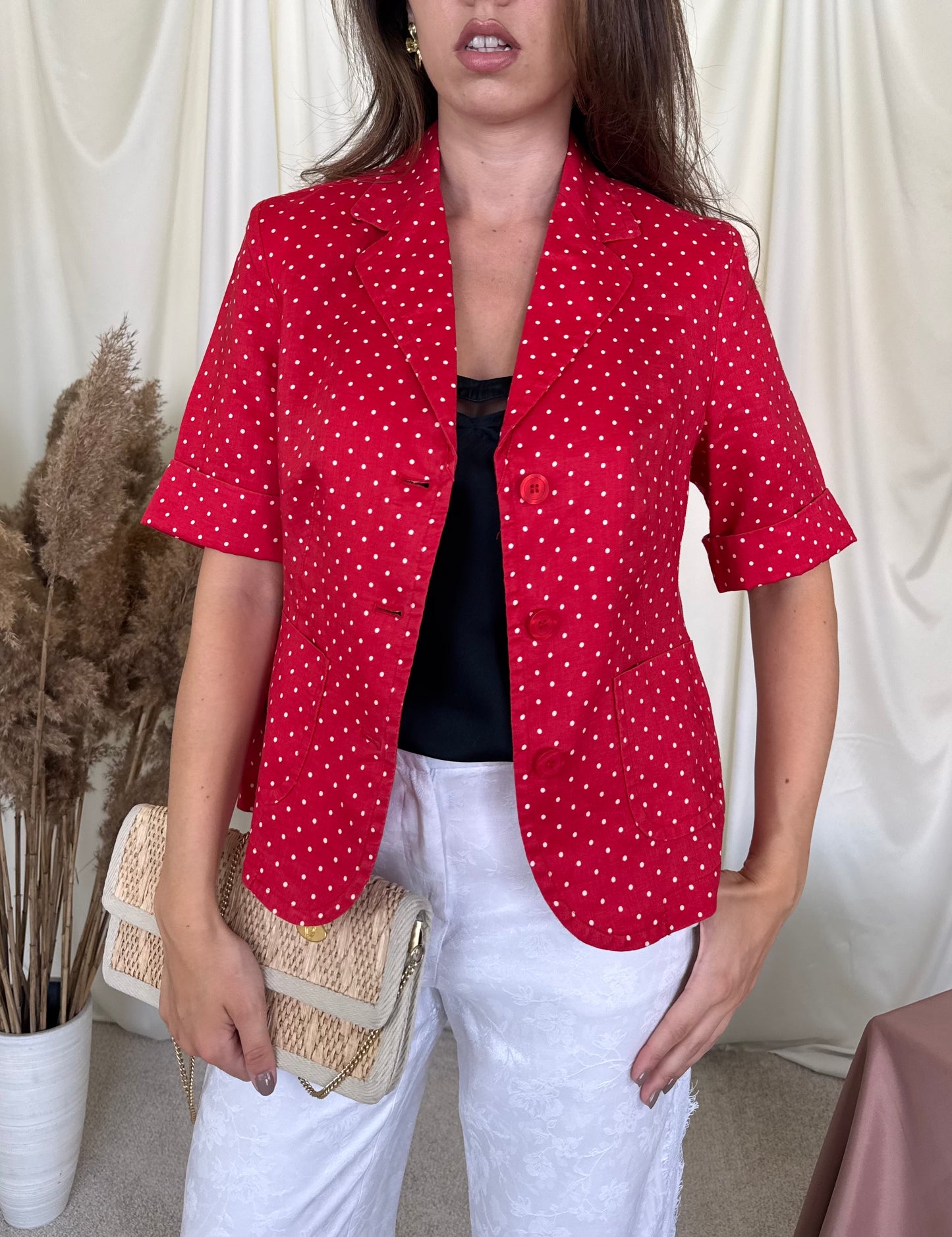 Sacou vintage Marco Pecci din 100% in cu print buline și mâneci scurte, talie cambrata( mărimea M)