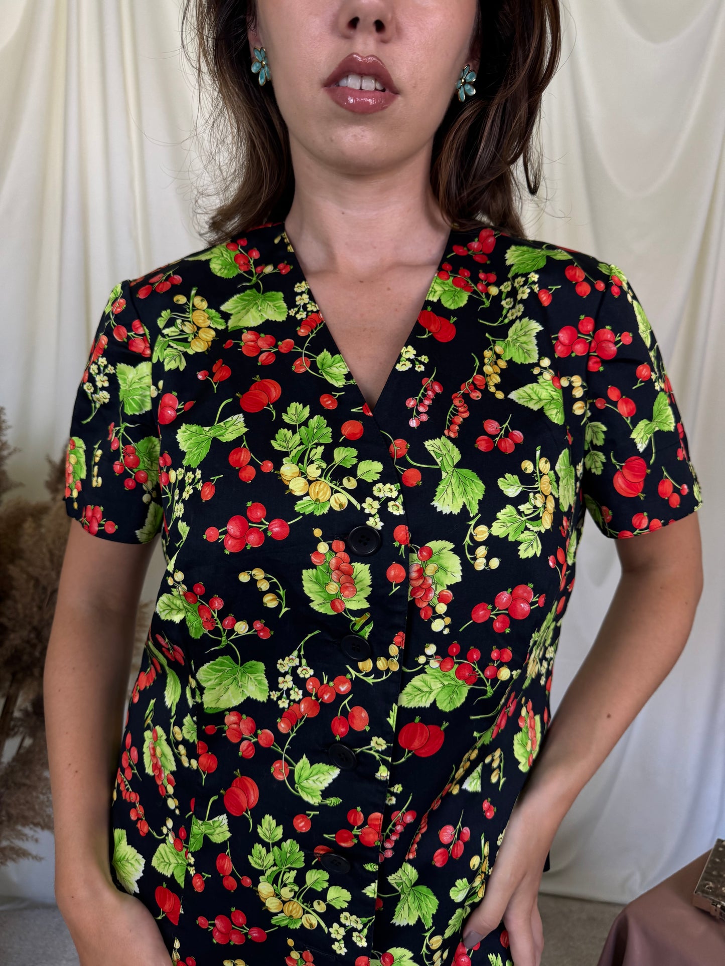 Sacou/camasa vintage din bumbac cu print de vară (Mărimea L)