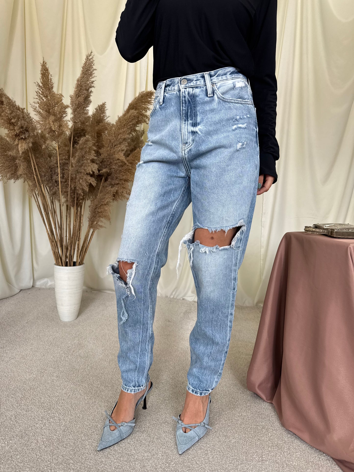 Blugi Calvin Klein din bumbac cu talie înaltă 
(Mărimea M/38)