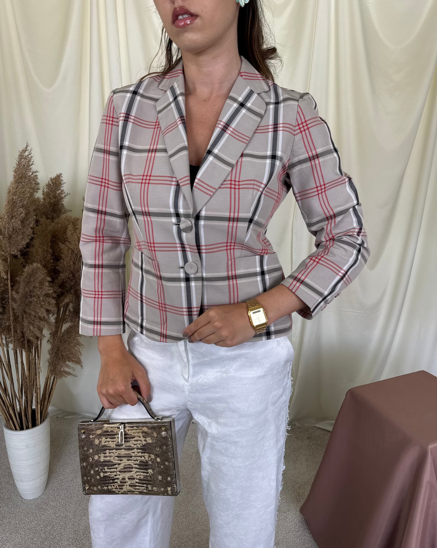 RESTOCK- Sacou MAX MARA din bumbac cu carouri și mâneci 3/4 
(Mărimea XS- S)a