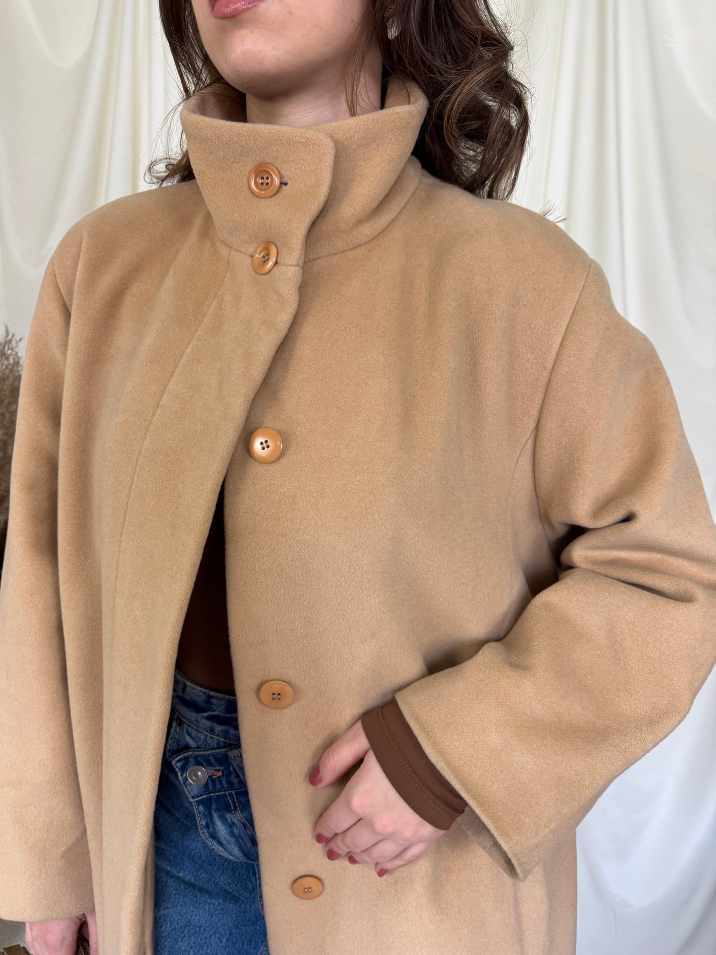 Palton vintage camel din 65% lână și angora, ( L/XL)