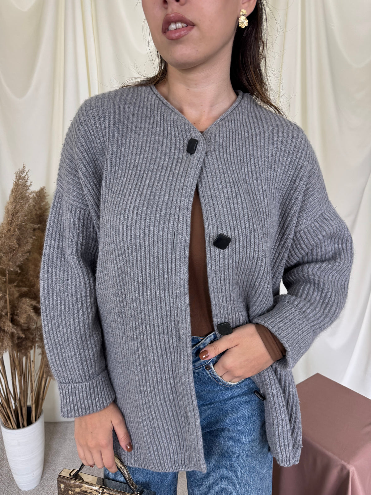 Cardigan premium MARC CAIN din lana și angora, fit oversized ( marimea M/L)
