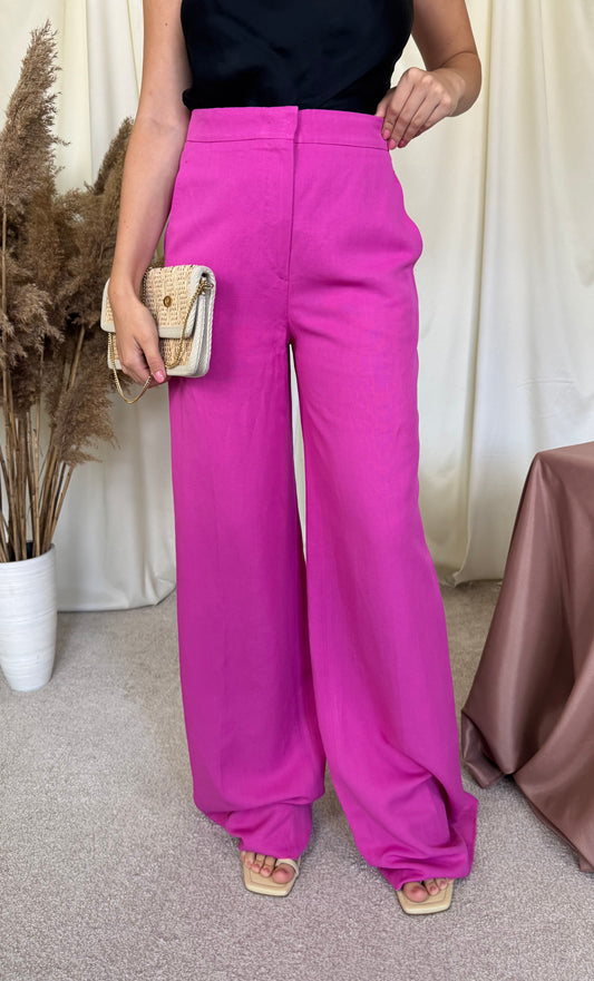 Pantalon luxury Max Mara Studio cu talie super înaltă din in și vascoza ( mărimea S-M)