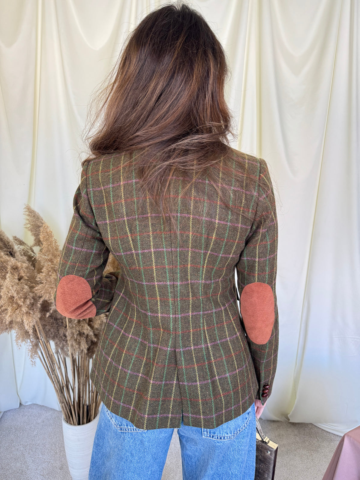 Back ! Sacou vintage din stofă cu print 100% lambswool, talie cambrata ( mărimea xs/s)