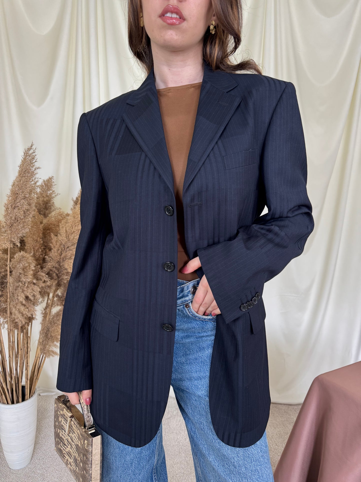 Sacou premium GIANFRANCO FERRE cu print in fit oversized, croi bărbătesc 
(Mărimea L)