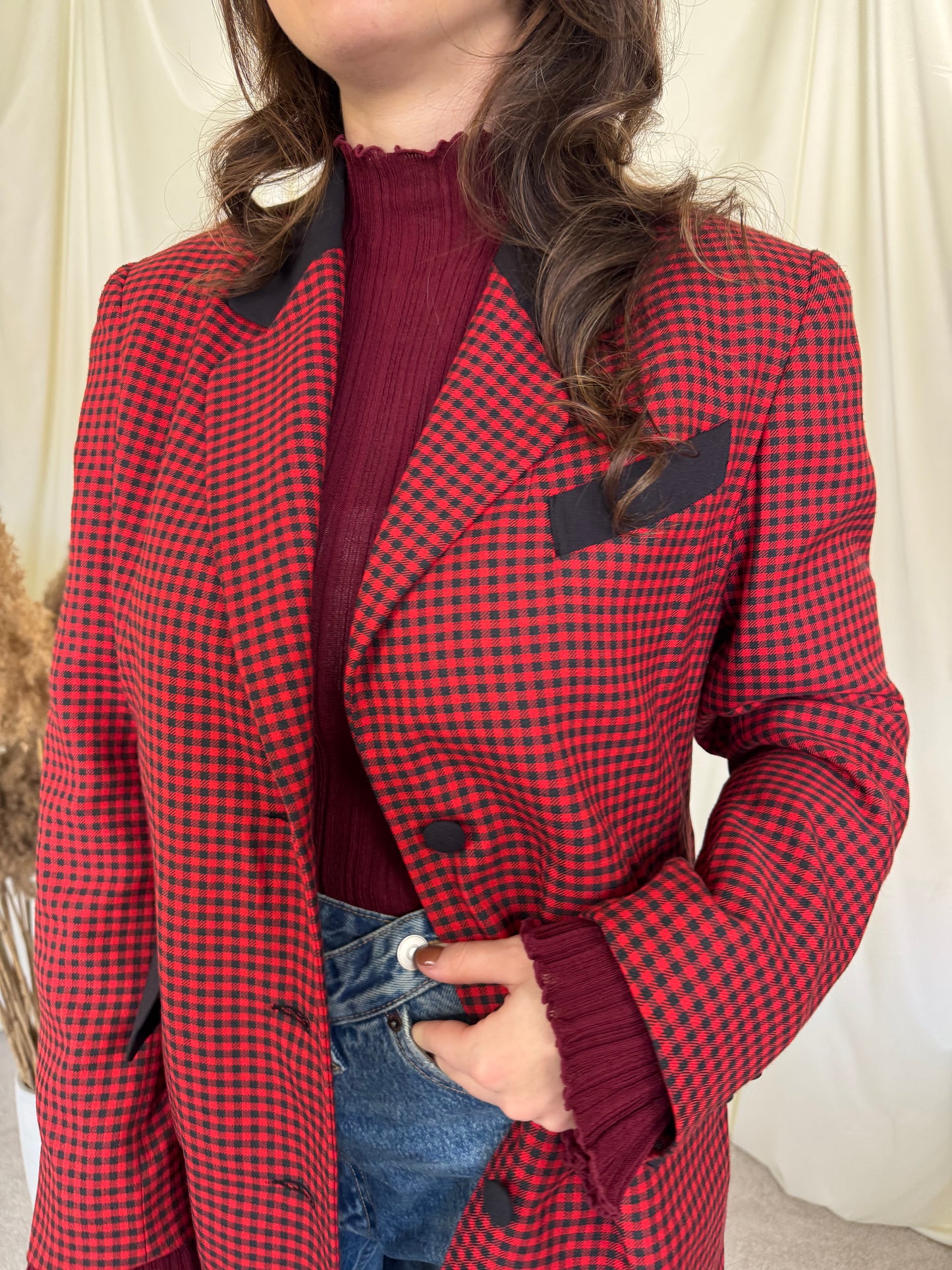 Sacou vintage superb cu print carouri, mărimea M