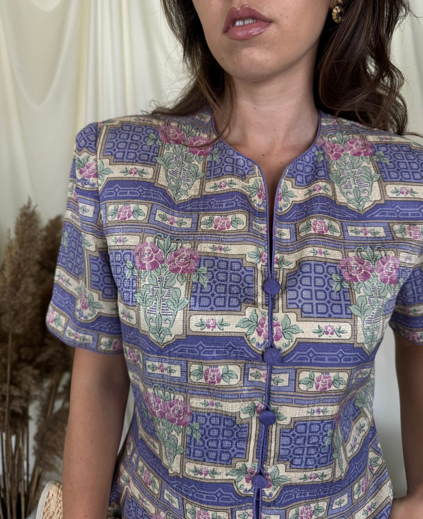 Sacou vintage din 100% mătase naturală cu print superb ( mărimea M)