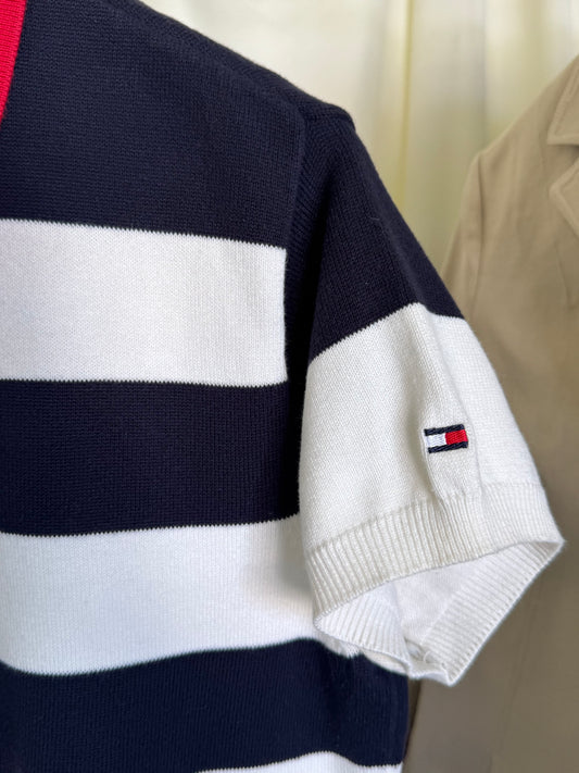 Tricou Tommy Hilfiger din tricot de bumbac ( mărimea M/L)