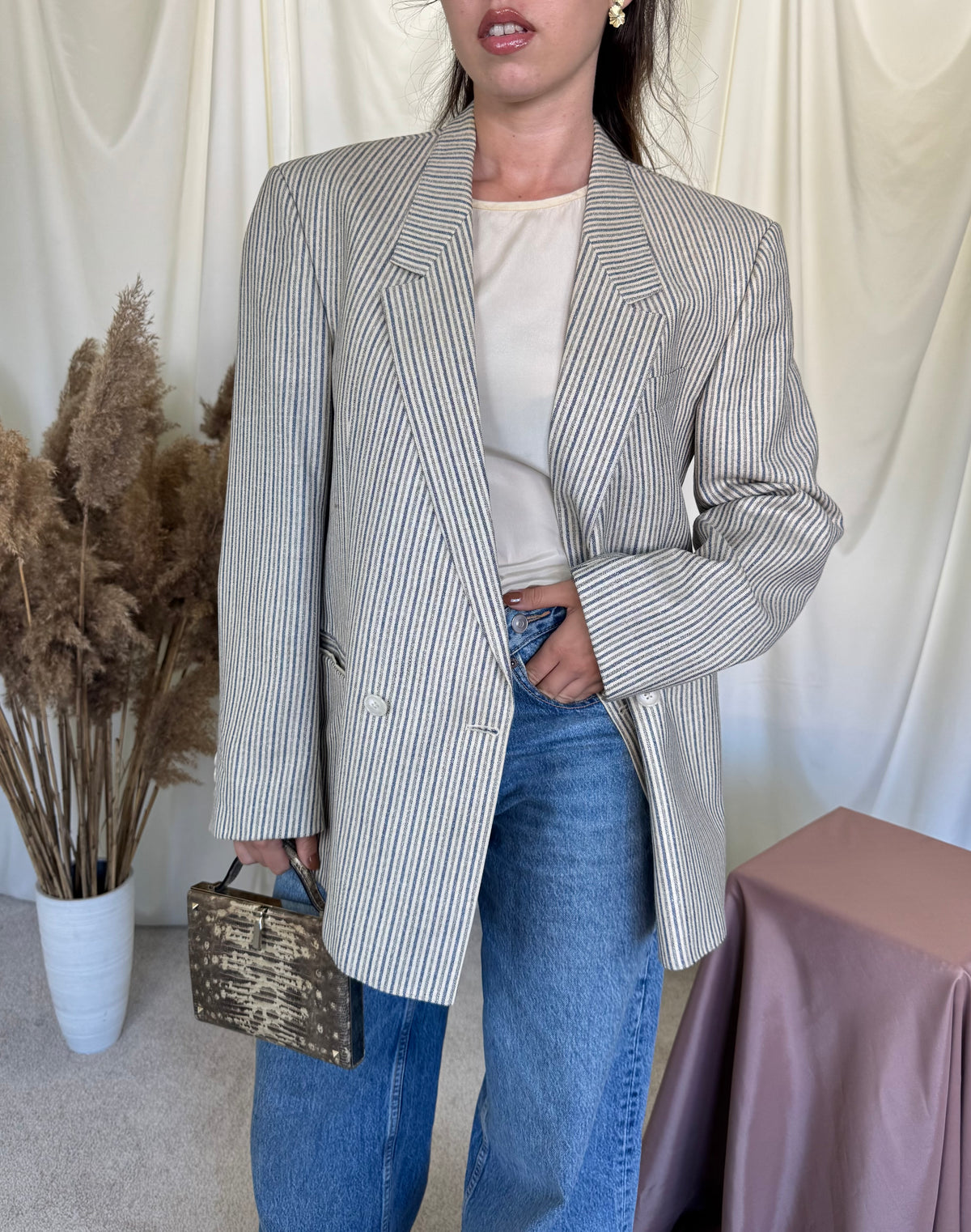 Sacou vintage în croi bărbătesc din stofă premium: lână și mătase naturală ( mărimea M/L)