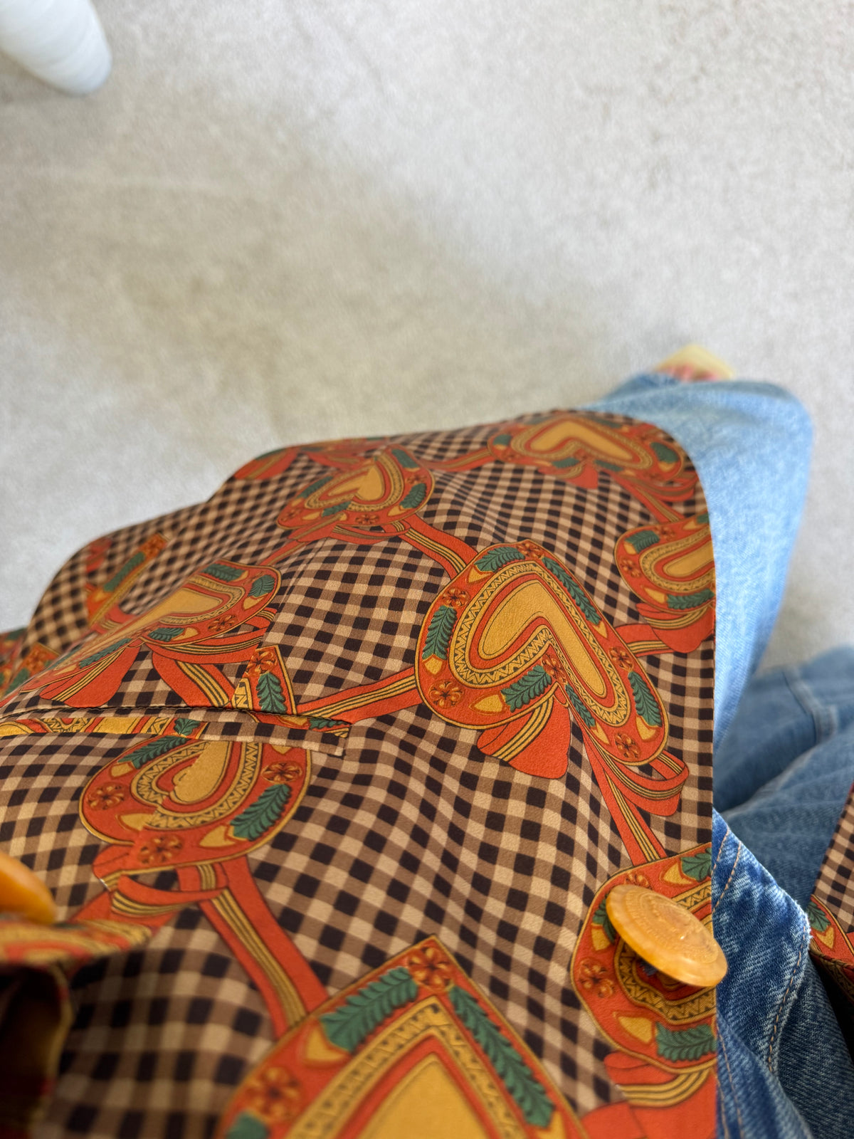 Sacou -jachetă vintage premium RENZO din 100% mătase cu print superb și nasturi masivi ( mărimea L)