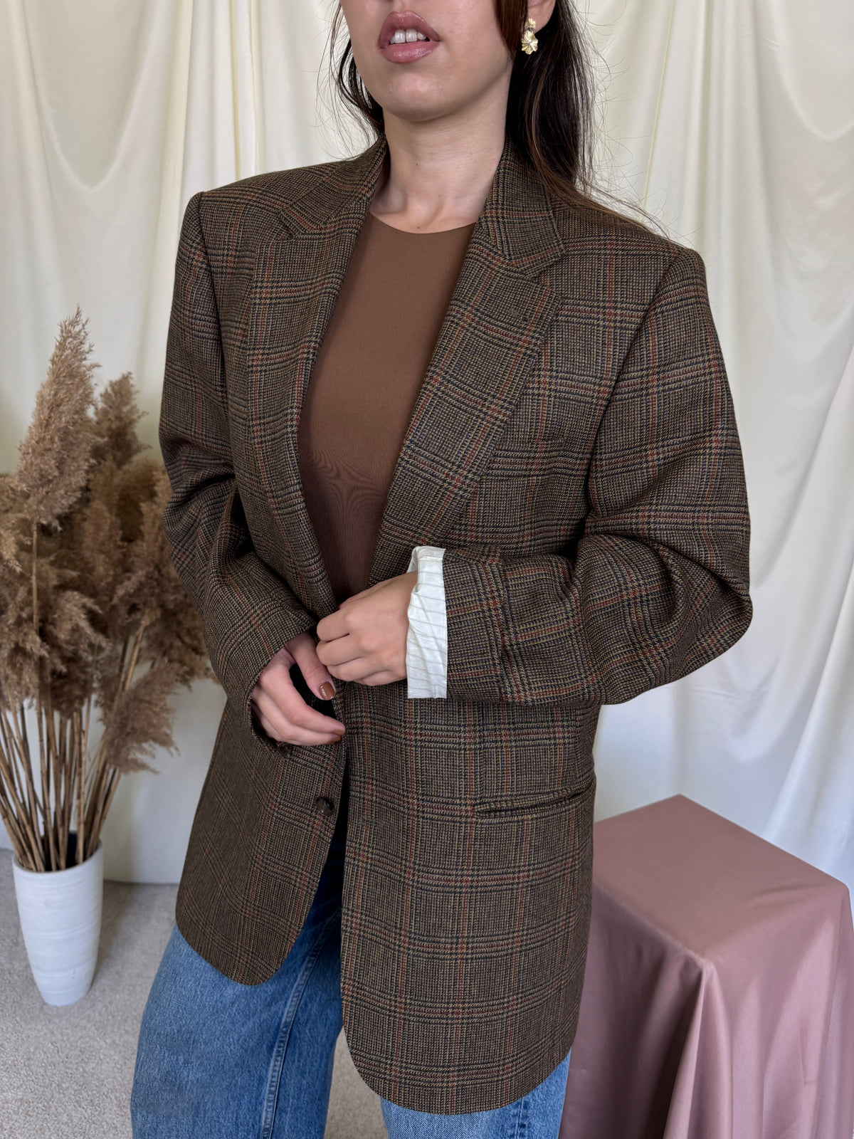 Sacou luxury BURBERRY din stofă premium 100% lână cu print carouri ( mărimea L/XL)