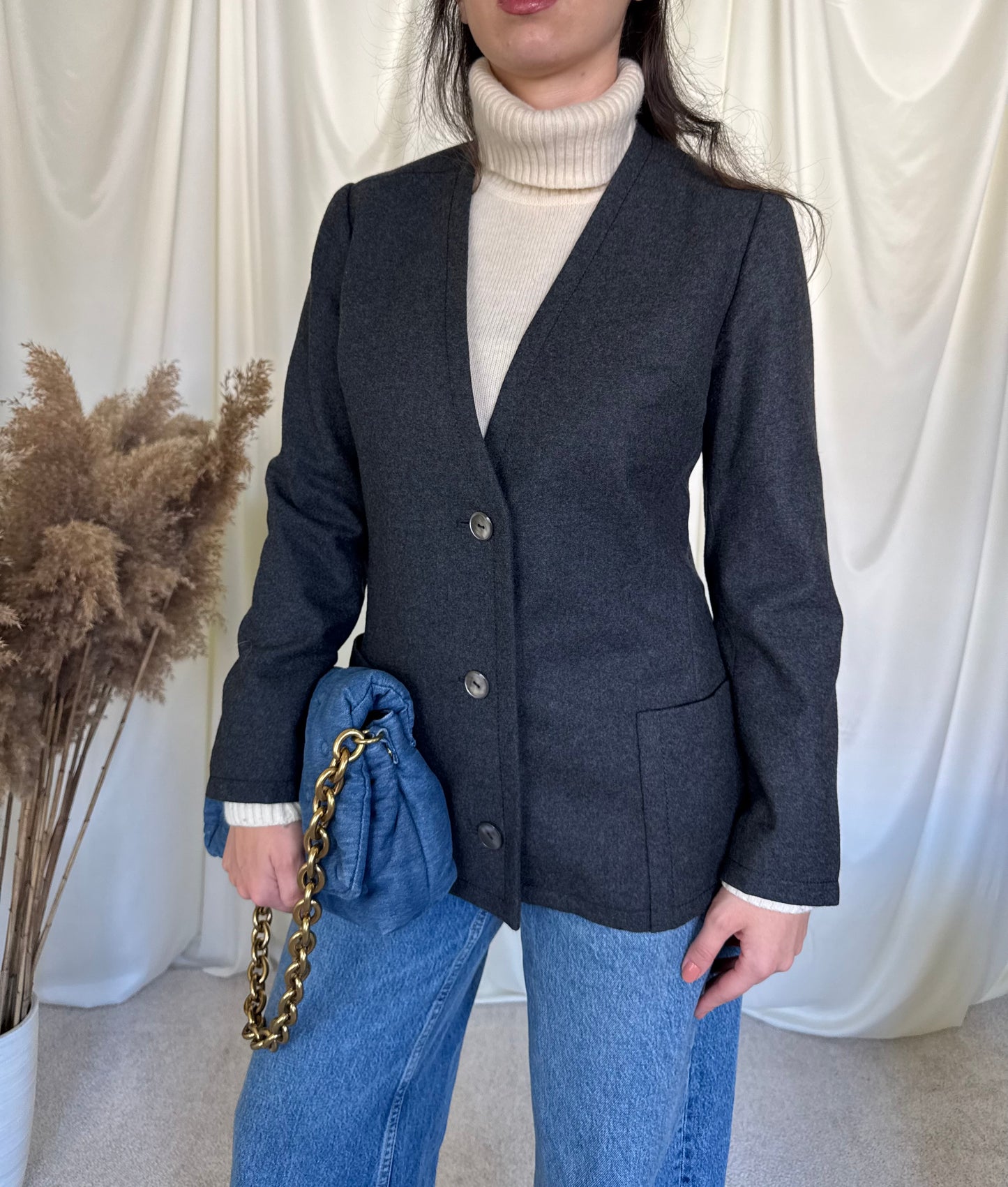 Sacou vintage tip jachetă din stofă de lână 100%