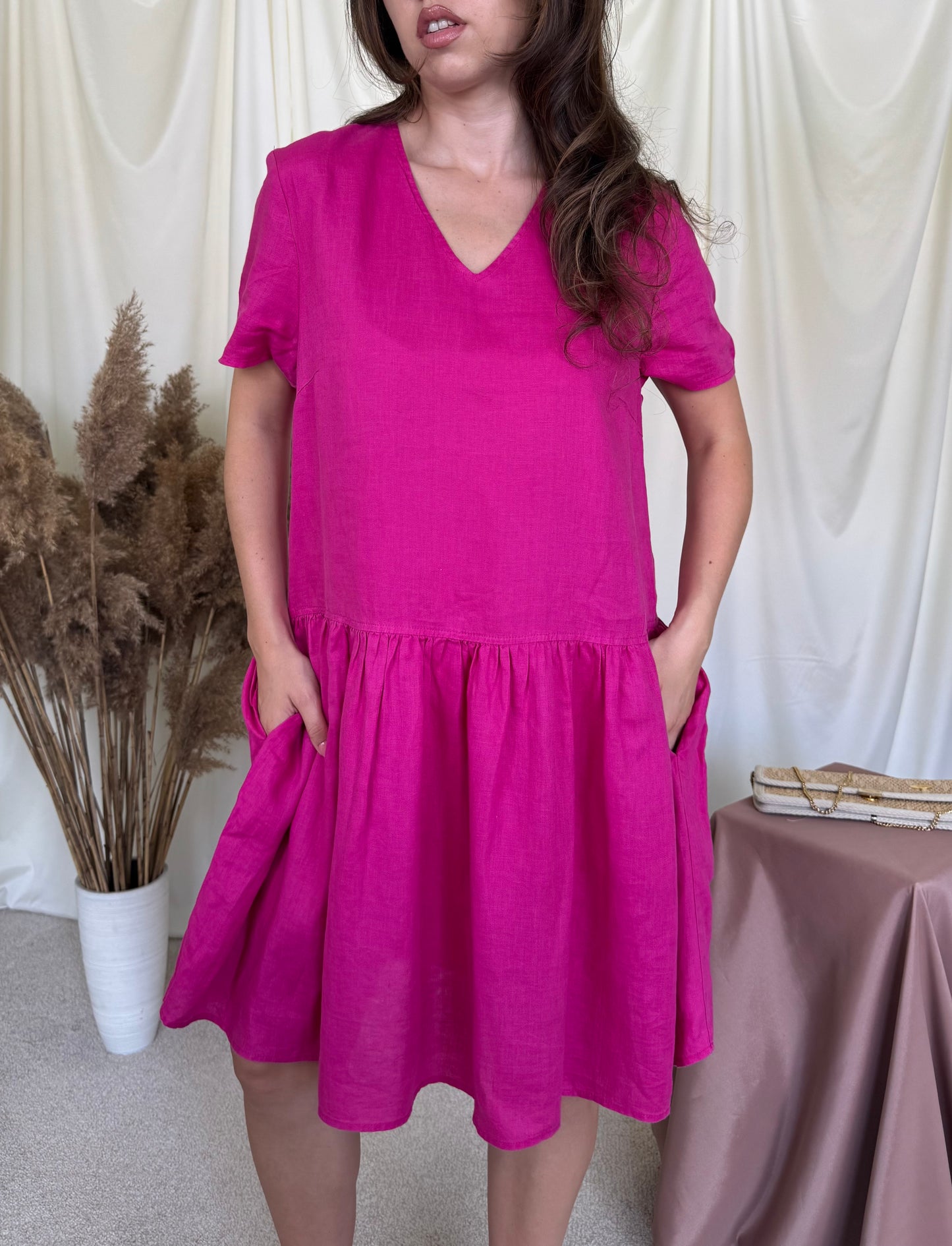Rochie premium Joseph JANARD din 100% in, talie marcata și fusta amplă ( mărimea M- M/L) 104 bust