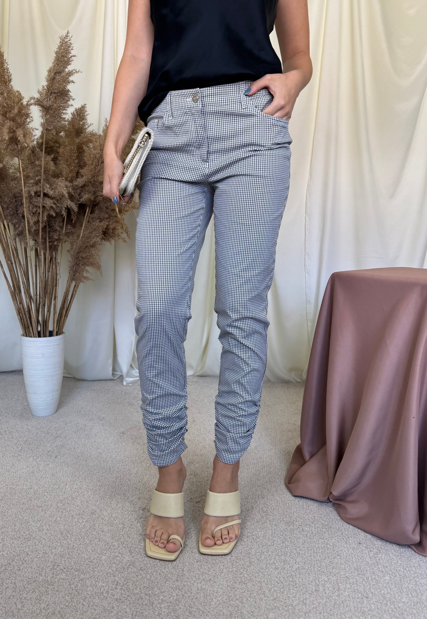 Pantalon Madeleine din bumbac elastic cu talie medie și detaliu ( mărimea S)