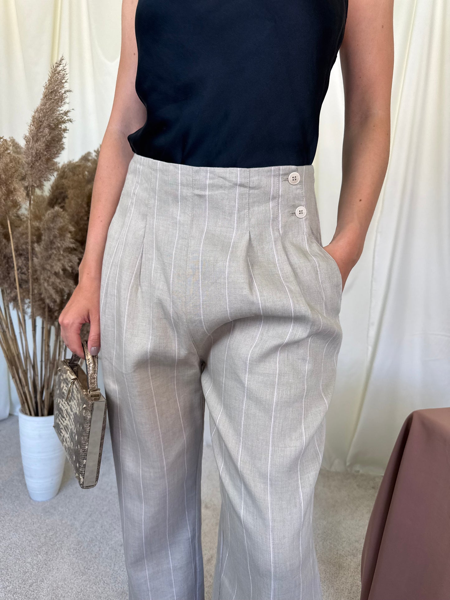 Pantalon din in și lână subțire (Mărimea M)