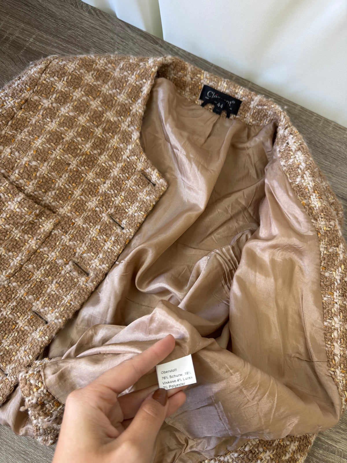 Sacou vintage tip jachetă din tweed de 76% lână, nasturi metalici tip bijuterie ( mărimea M/L)