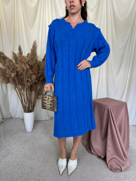 Back! Rochie vintage tricotată din lana și cașmir , lungime maxi, albastru superb ( mărimea M/L)