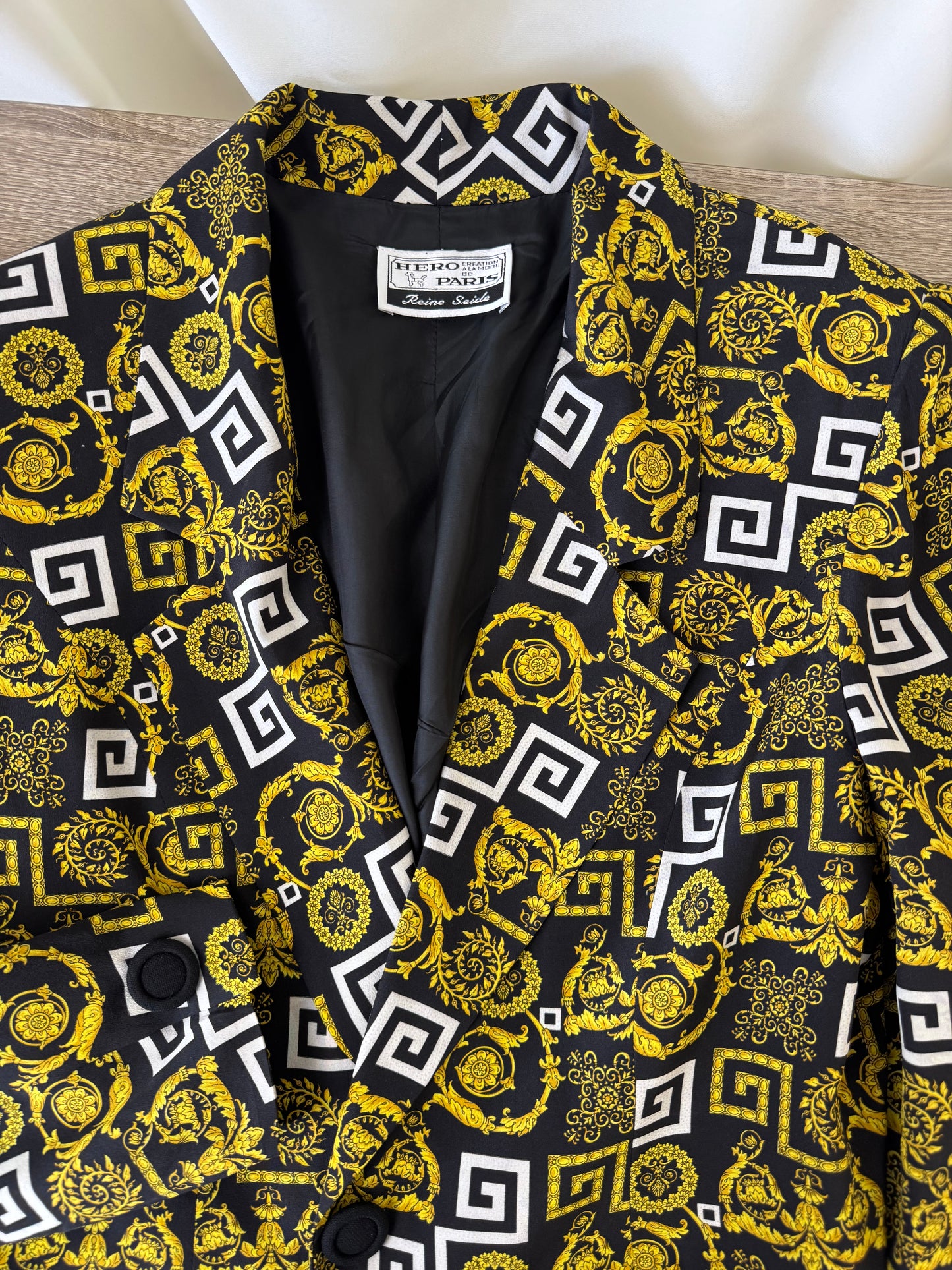 Sacou vintage din mătase naturală cu print 
(Mărimea 40/M)