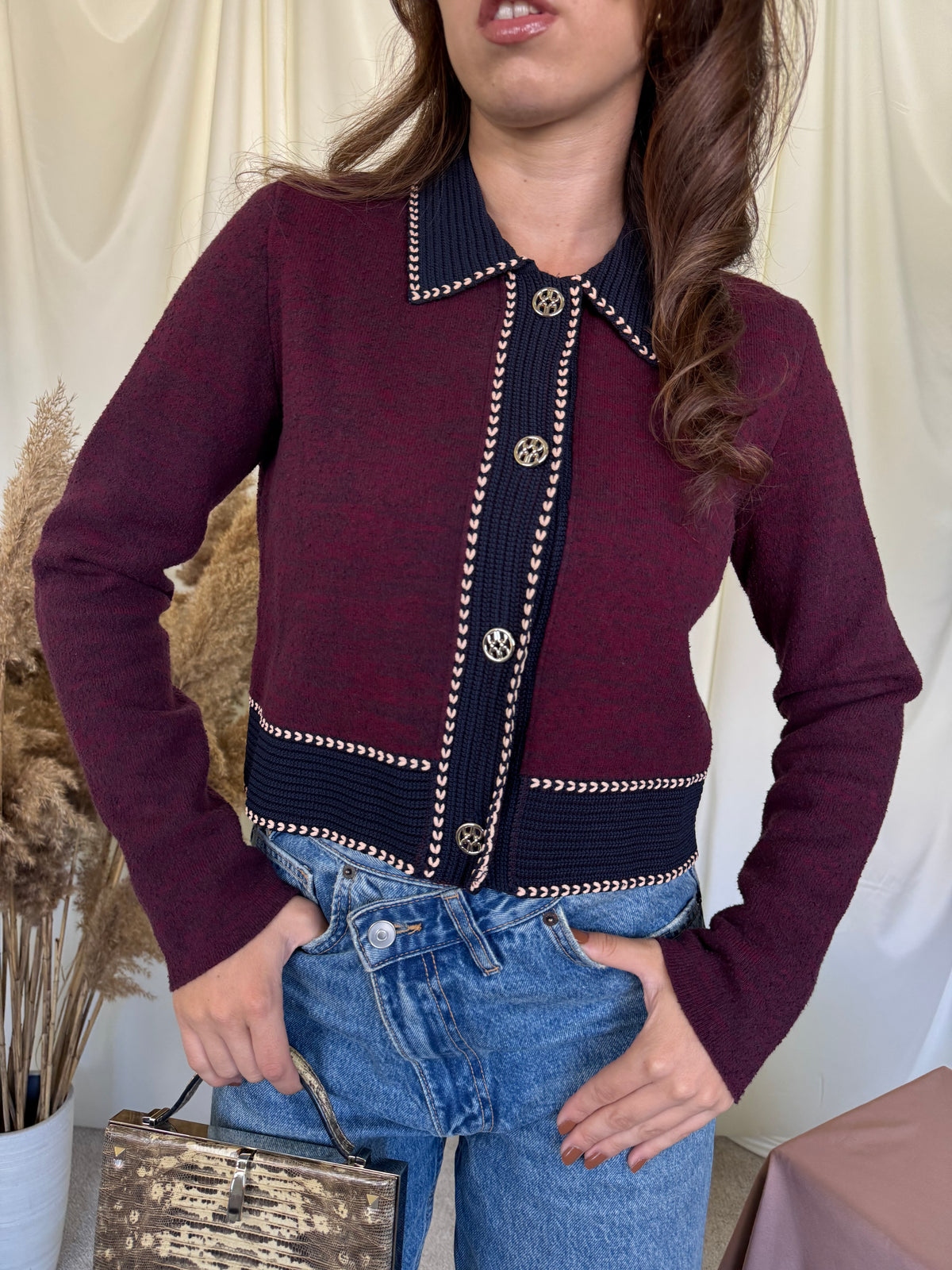 Jerse CLAUDIE PIERLOT cu nasturi tip bijuterie ( mărimea S/M)