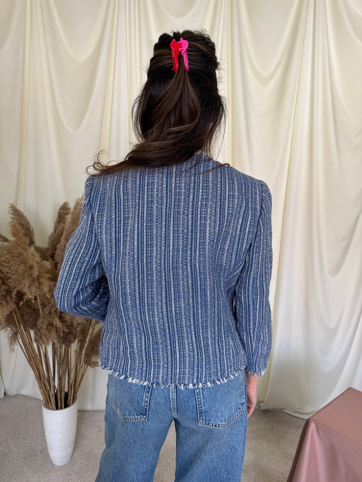 Sacou ARMANI jeans tip tweed din bumbac cu nasturi inscripționați  ( mărimea M)