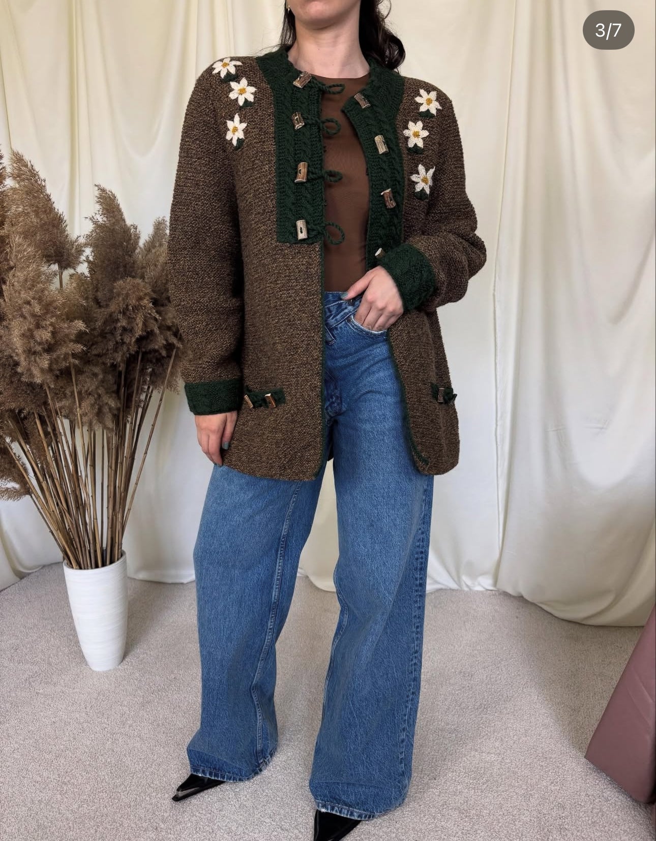 Cardigan vintage din Lână handmade ( mărimea M-L)