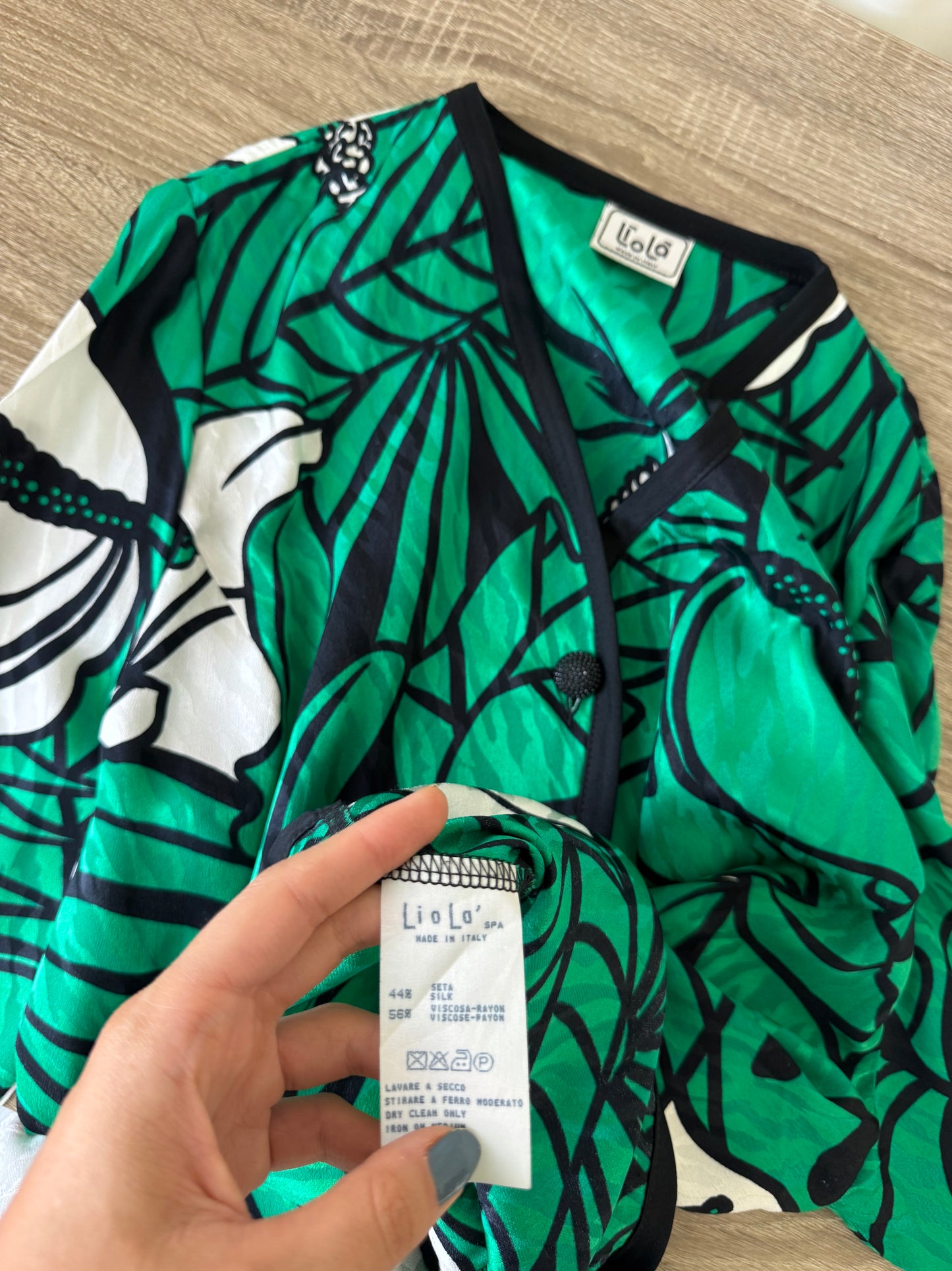 Cămașă - sacou vintage Liola din mătase și acetat ( mărimea L-XL)