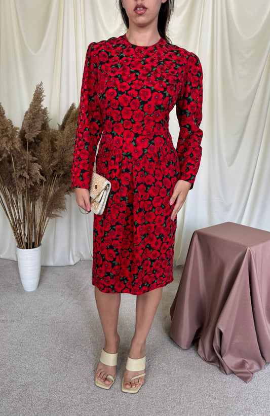 Rochie vintage din 100% mătase naturală cu print ( mărimea XS/S)