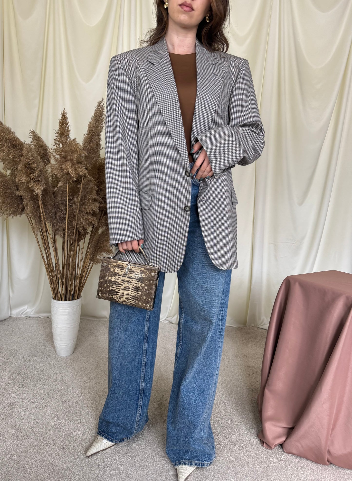 Sacou luxury BURBERRY din stofă cu print 100% lână 
(Mărimea L)