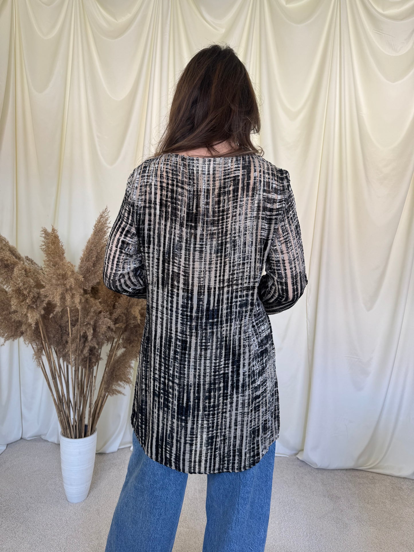 Bluza-tunică MAX MARA din vâscoză și mătase naturala cu detalii din catifea (Mărimea M)