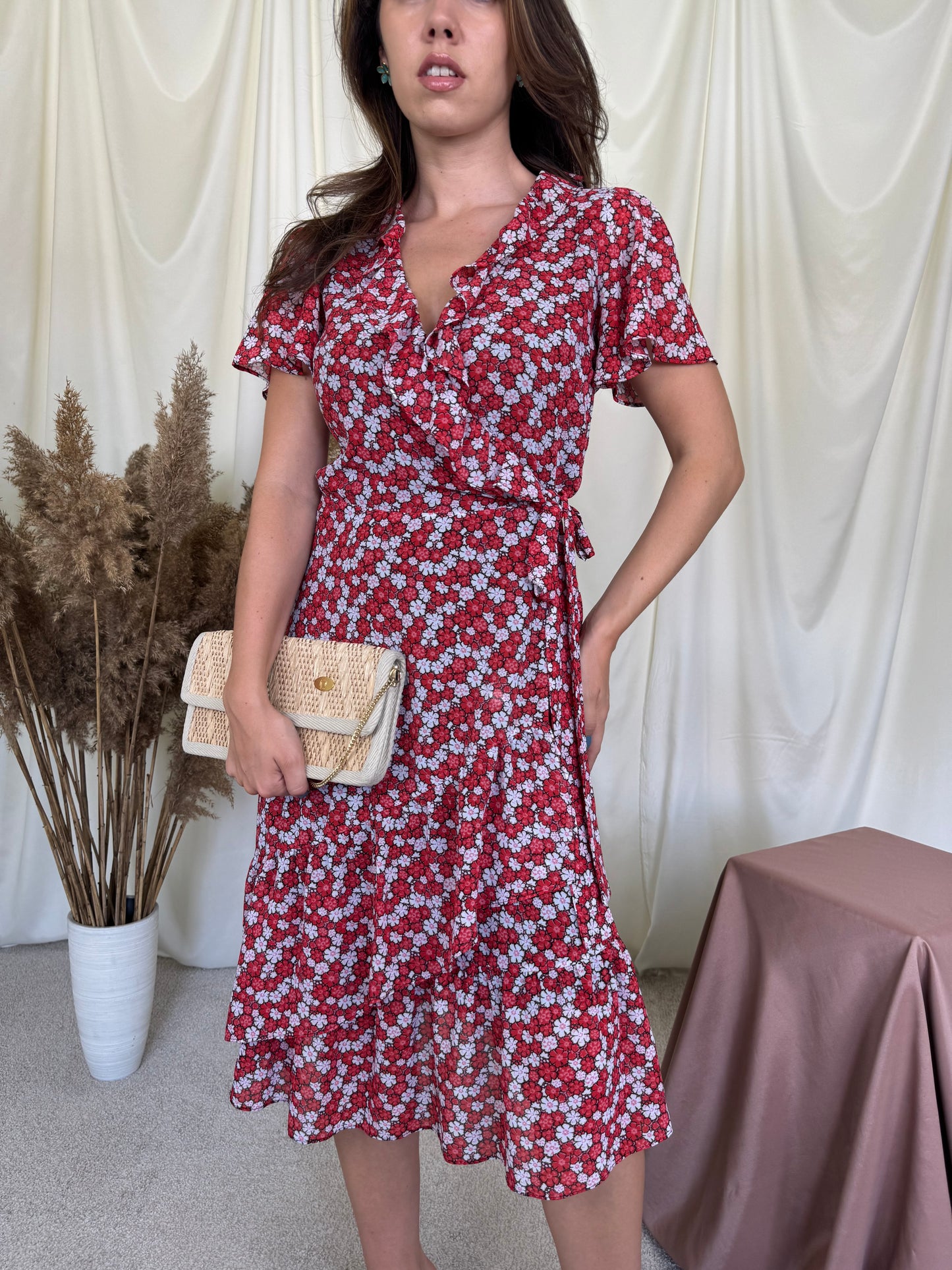 Rochie Michael Kors cu print floral, talie marcat, închidere parte peste parte ( mărimea S- S/M)
