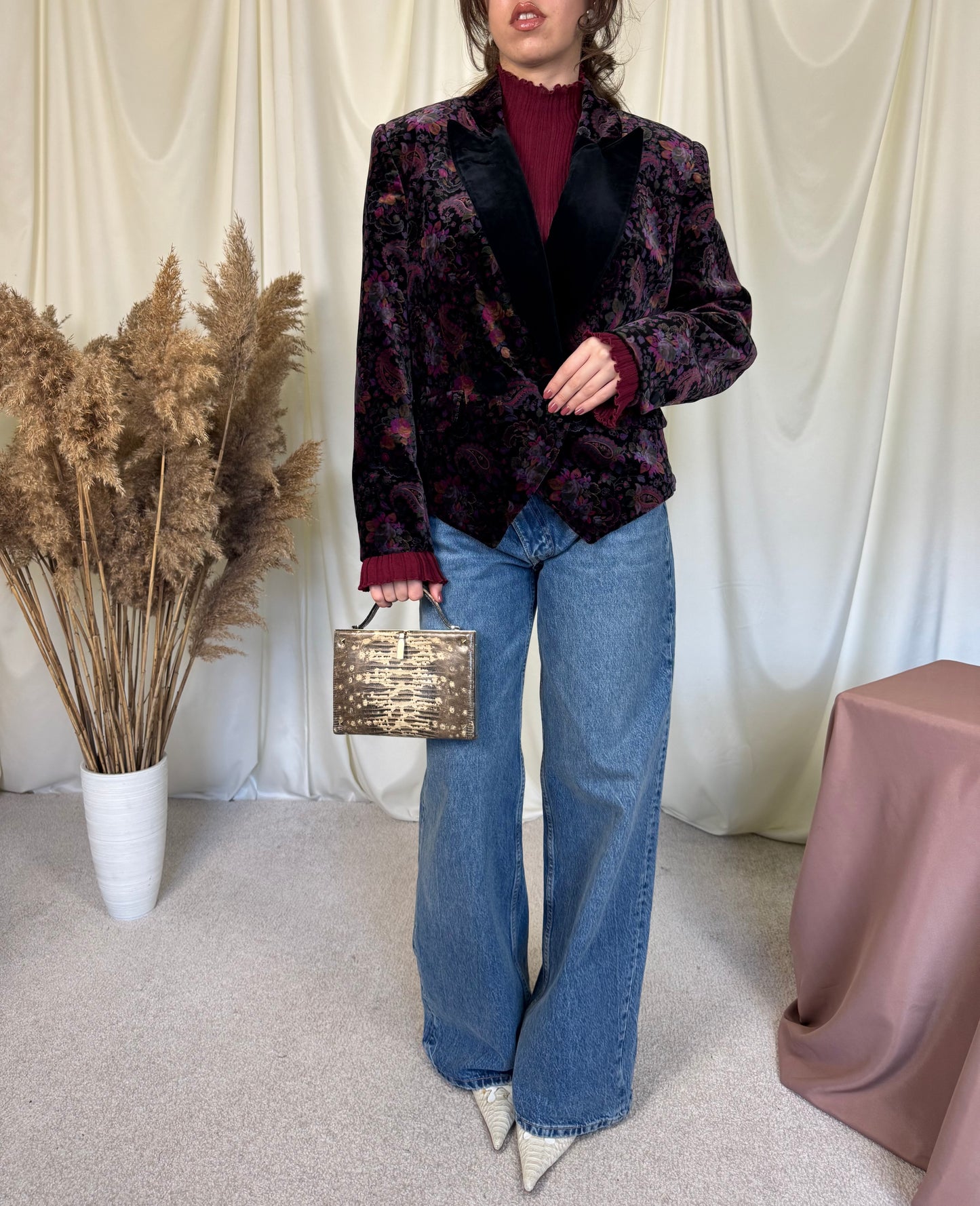 Sacou vintage superb din catifea de bumbac cu print ( M/L)