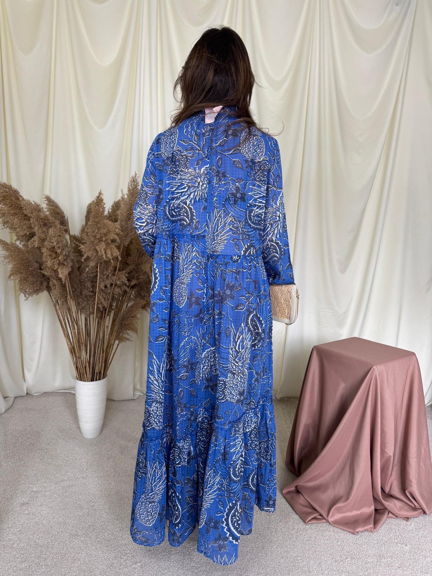 Rochie de vară cu print albastru, lungime maxi( mărimea L/LX)