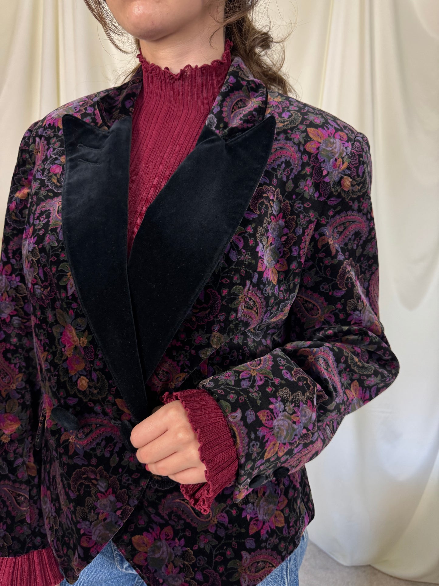 Sacou vintage superb din catifea de bumbac cu print ( M/L)