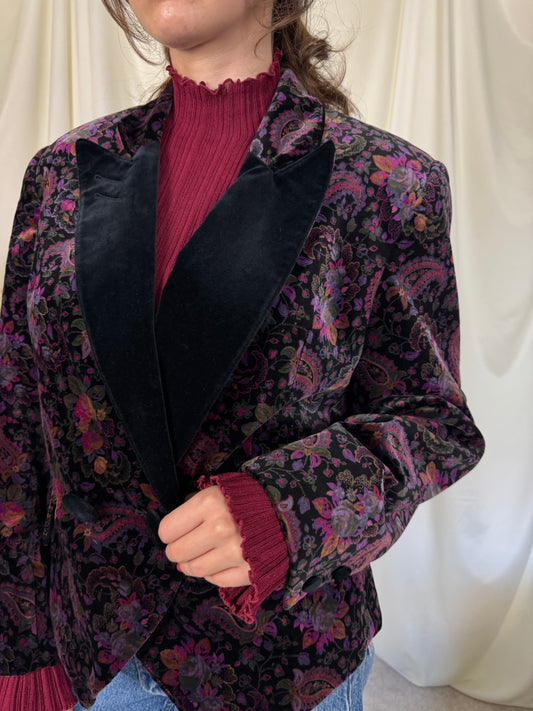 Sacou vintage superb din catifea de bumbac cu print ( M/L)