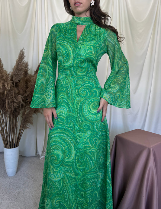 Rochie vintage spectaculoasă din 100% bumbac cu mâneci ample, lungime maxi ( mărimea 40/M-L)