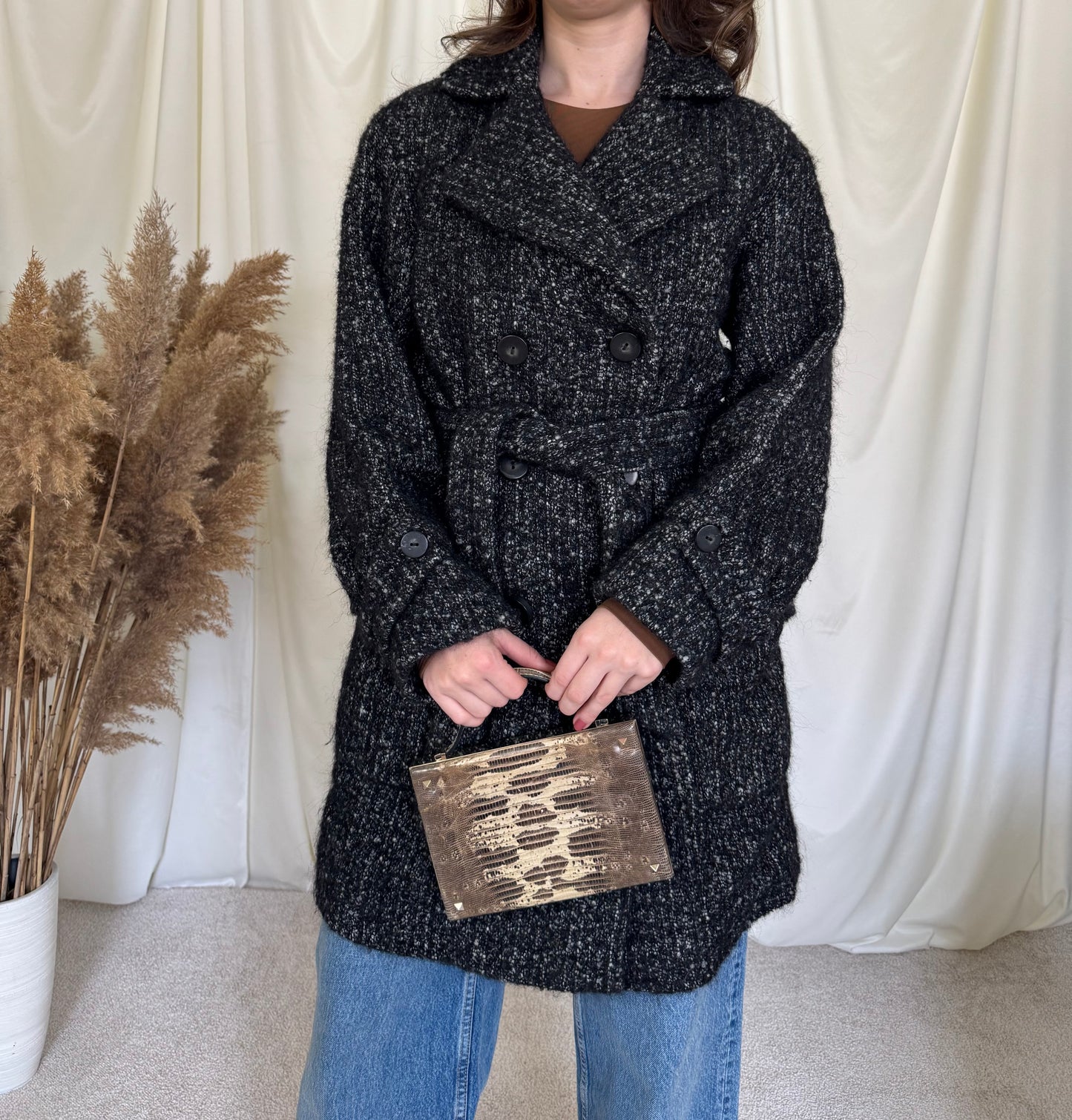 Palton cu cordon din 80% lână, alpaca și mohair ( M)