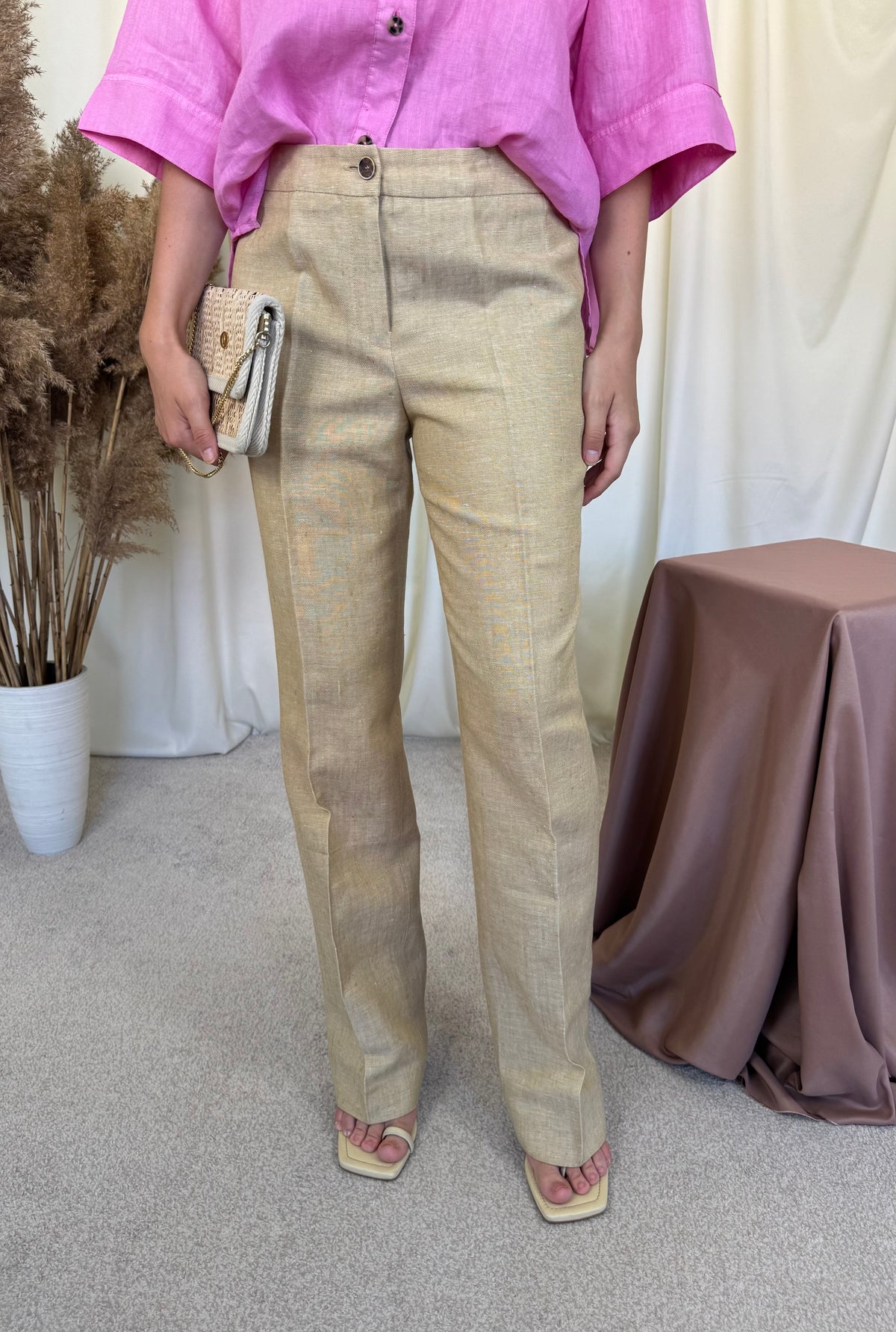 Pantalon nou GIL BRET superbisim din in și mătase naturala cu talie înaltă ( mărimea 36/ S-M)