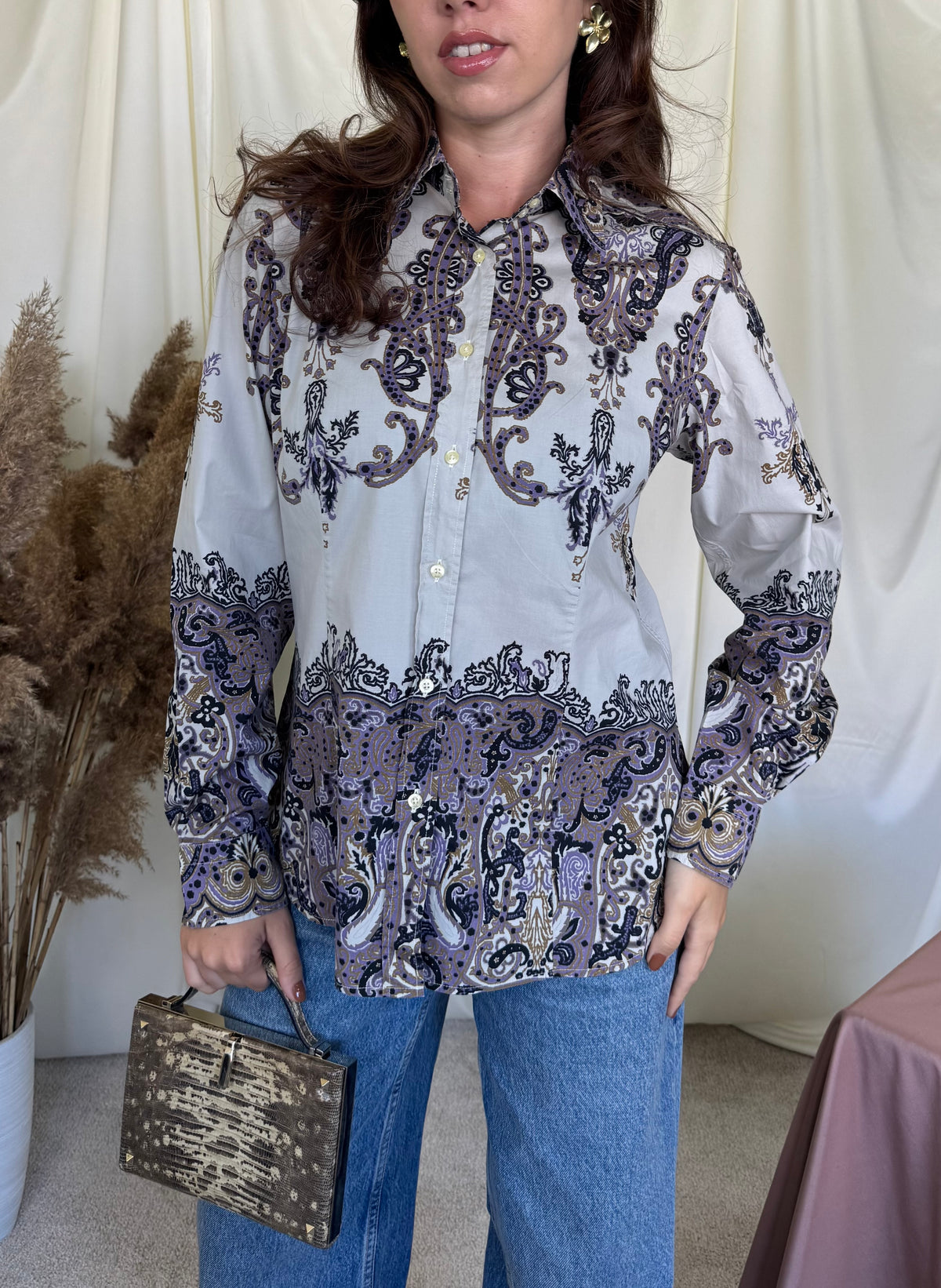 Cămașă luxury ETRO din bumbac cu nasturi inscripționați și print specific brandului ( mărimea M/L)