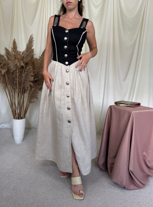 Rochie vintage din 100% in cu detalii și nasturi metalici 
(Mărimea M)
