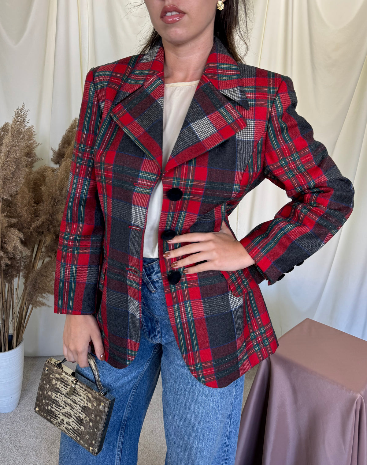 Sacou vintage superbisim din 100% lana, print carouri ( mărimea M)