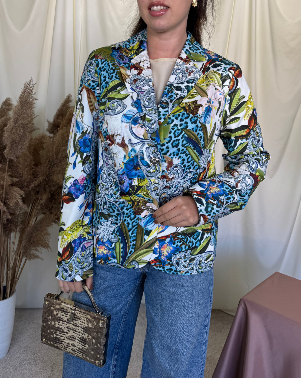 Sacou premium Madeleine din bumbac cu print floral în culori intense ( mărimea L/XL)