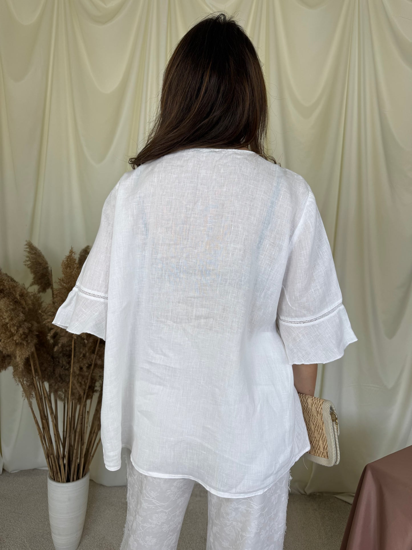 Cămașă Benetton din in cu broderie ( mărimea M/L)