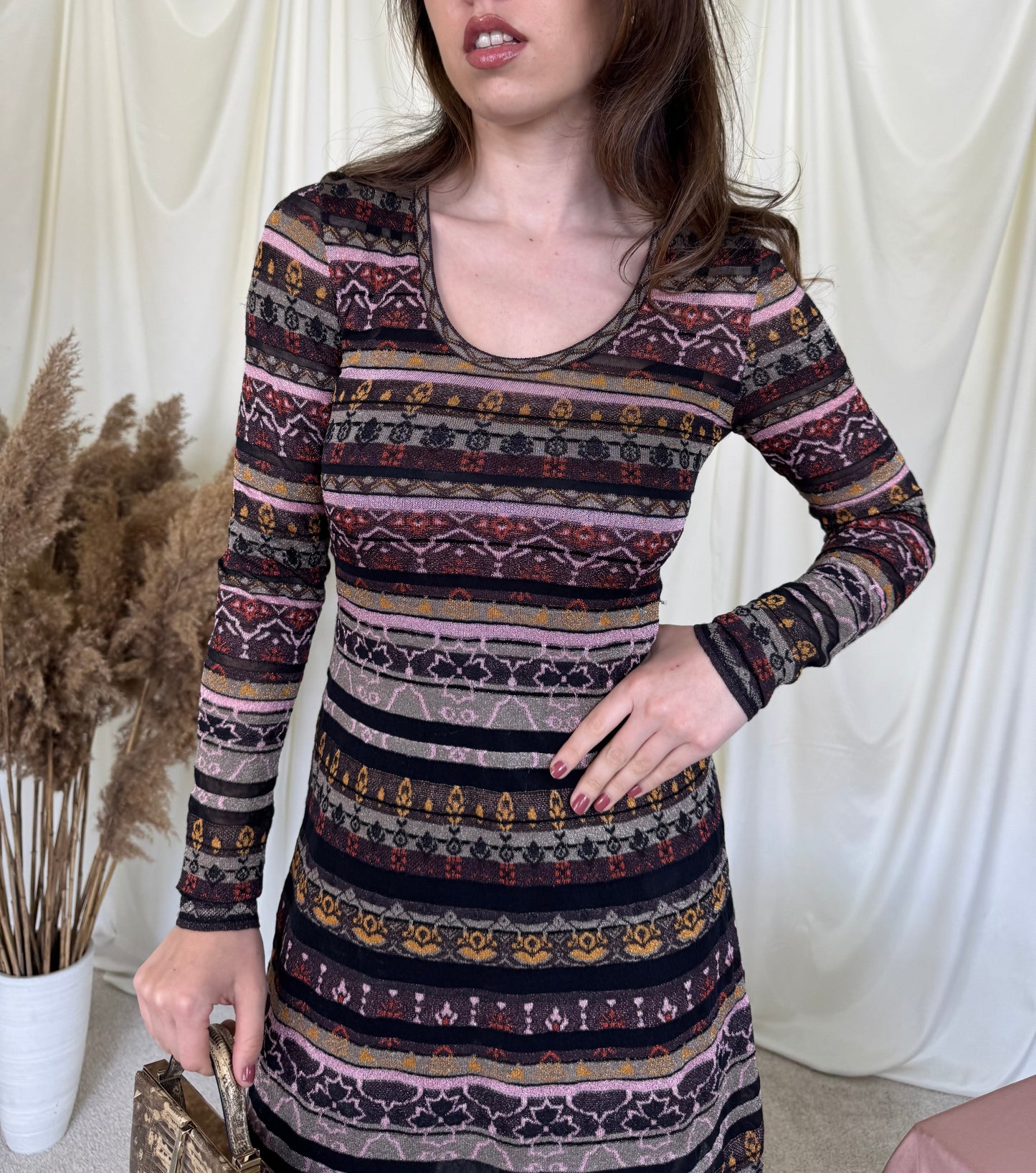 Rochie luxury MISSONI cu talie marcată și furou 
(Mărimea S)