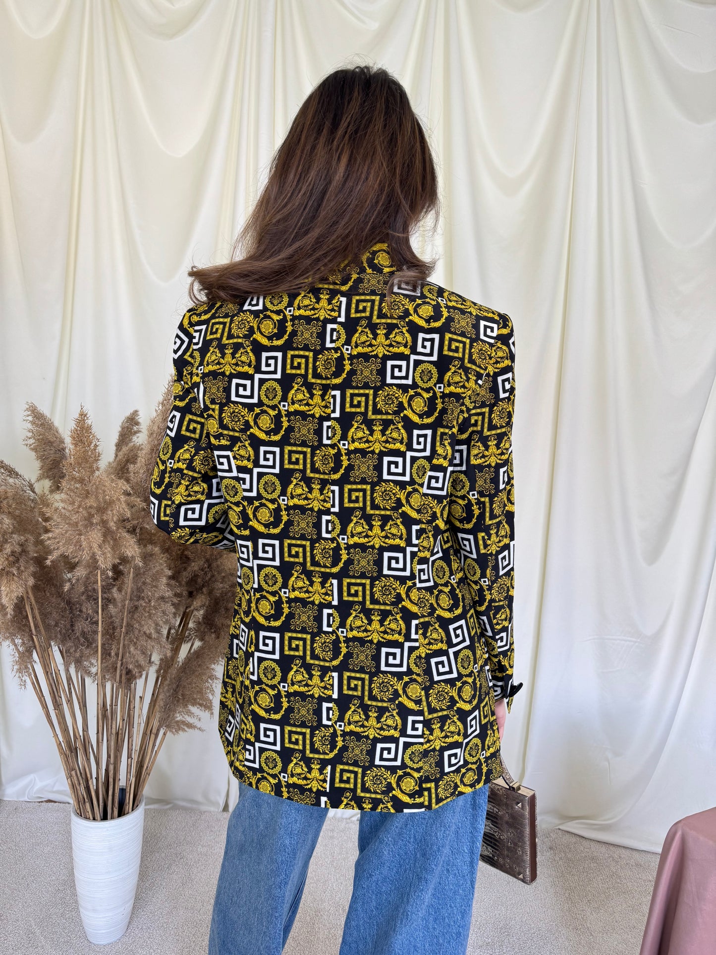Sacou vintage din mătase naturală cu print 
(Mărimea 40/M)